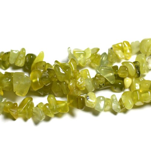 Fil 80cm 260pc env - perles pierre - jade olive rocailles chips 4-10mm vert jaune