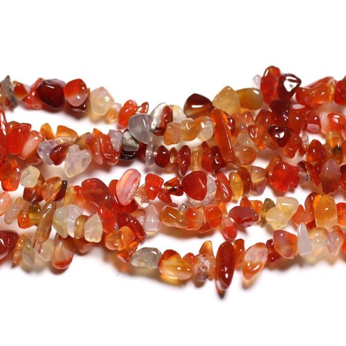 Fil 82cm 250pc env - perles pierre - cornaline rocailles chips 5-10mm blanc orange rouge