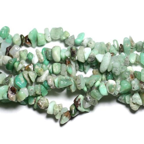 Fil 85cm 260pc env - perles pierre - chrysoprase rocailles chips 5-10mm vert turquoise blanc