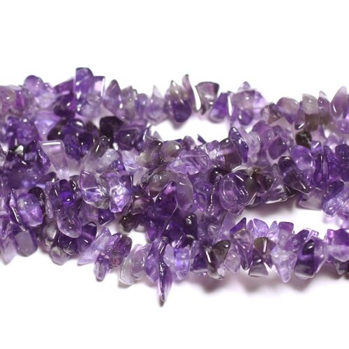 Fil 80cm 240pc env - perles pierre - amethyste rocailles chips 4-10mm violet