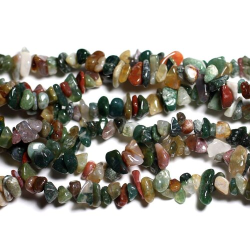 Fil 89cm 280pc env - perles de pierre - jaspe fantaisie multicolore rocailles chips 5-10mm