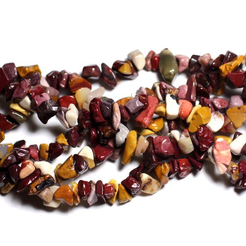 Fil 89cm 250pc env - perles de pierre - jaspe mokaite multicolore rocailles chips 5-10mm