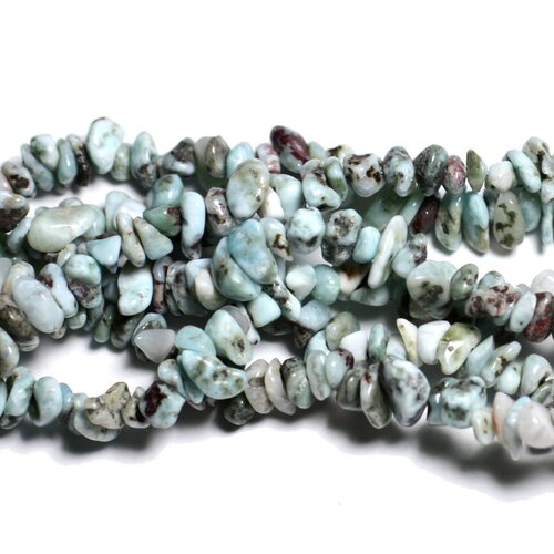 Fil 89cm 340pc env - perles de pierre - larimar rocailles chips 5-10mm