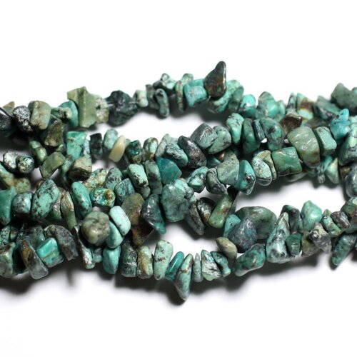 Fil 80cm 330pc environ - perles pierre - turquoise afrique naturelle rocailles chips 4-10mm bleu vert noir
