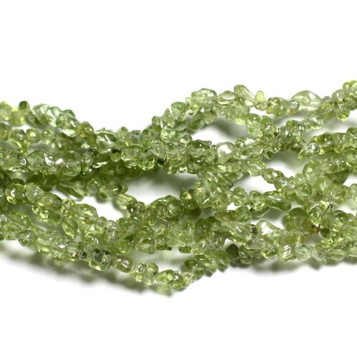 Fil 82cm 280pc env - perles pierre - peridot rocailles chips 2-5mm vert clair anis transparent