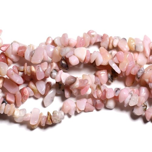 Fil 85cm 250pc env - perles pierre - opale rose rocailles chips 5-10mm