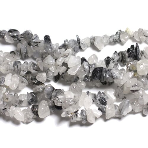Fil 89cm 280pc env - perles de pierre - quartz tourmaline rocailles chips 5-10mm