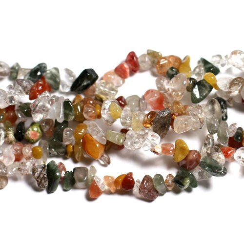Fil 89cm 270pc env - perles de pierre - quartz multicolore rutile rocailles chips 5-10mm