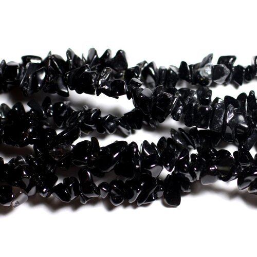 Fil 85cm 250pc env - perles pierre - obsidienne noir fumé rocailles chips 4-10mm noir marron taupe