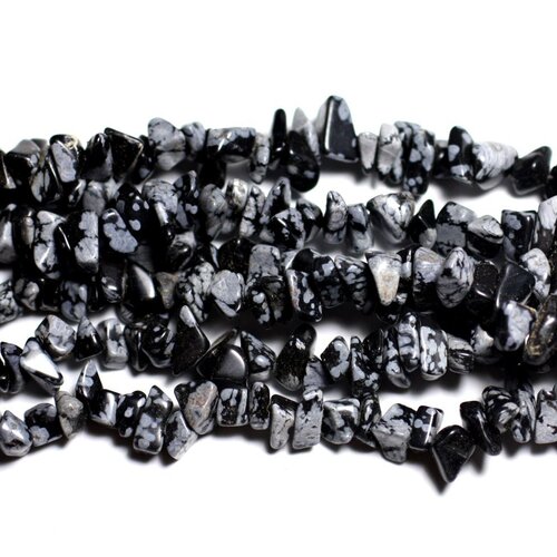 Fil 89cm 320pc env - perles de pierre - obsidienne flocon rocailles chips 5-10mm
