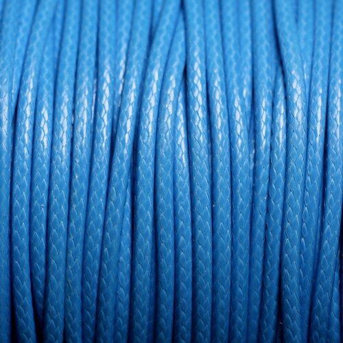 Bobine 90 mètres - fil cordon coton ciré enduit 2mm bleu azur