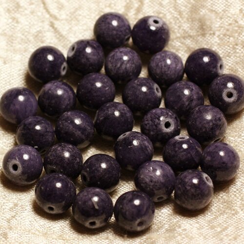 Fil 39cm 39pc env - perles de pierre - jade boules 10mm bleu violet indigo