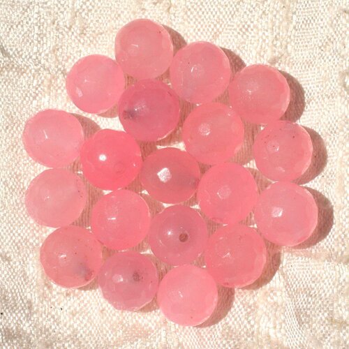 Fil 39cm 37pc env - perles de pierre - jade boules facettées 10mm rose bonbon