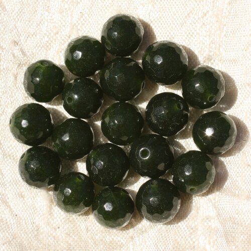Fil 39cm 37pc env - perles de pierre - jade boules facettées 10mm vert sapin