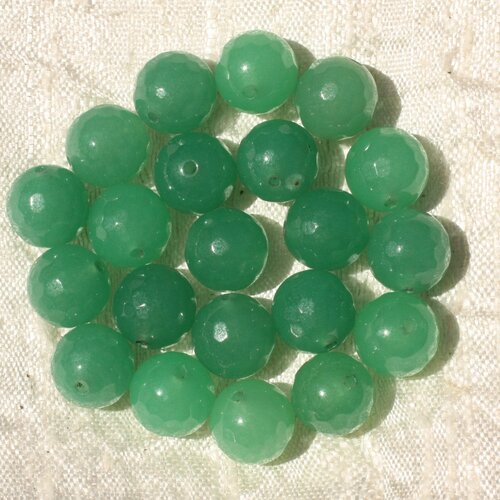 Fil 39cm 37pc env - perles de pierre - jade boules facettées 10mm vert emeraude