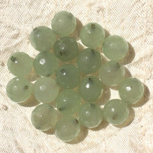 Fil 39cm 37pc env - perles de pierre - jade boules facettées 10mm vert clair