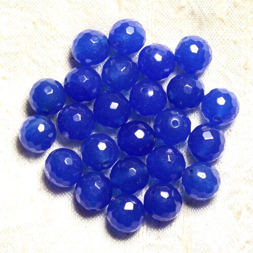 Fil 39cm 37pc env - perles de pierre - jade boules facettées 10mm bleu roi