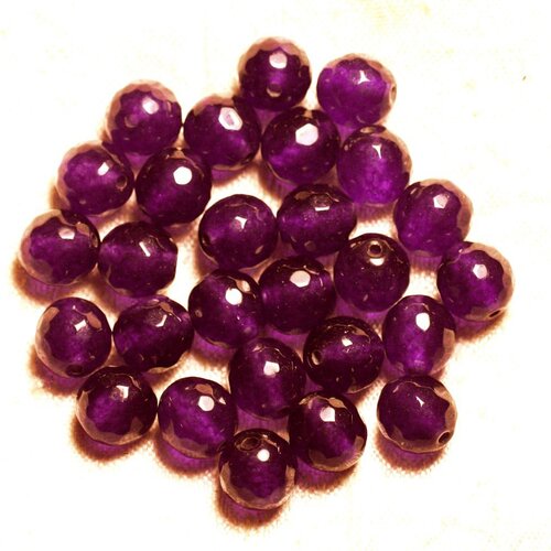 Fil 39cm 37pc env - perles de pierre - jade boules facettées 10mm violet