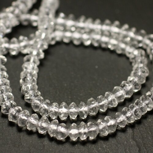 Fil 39cm 165pc env - perles de pierre - cristal de roche quartz rondelles facettées 5x3mm