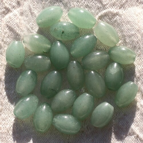 Fil 39cm 37pc environ - perles pierre - aventurine verte olives riz 10-12mm