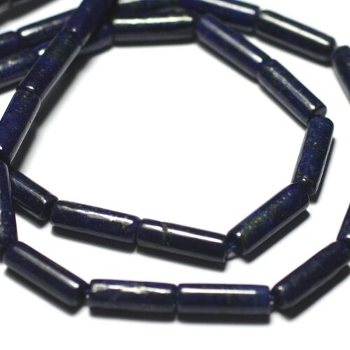 Fil 39cm 27pc env - perles pierre - lapis lazuli tubes 13x4mm bleu nuit doré