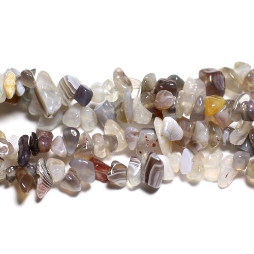 Fil 89cm 250pc env - perles de pierre - agate botswana rocailles chips 5-10mm