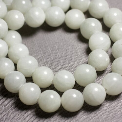 Fil 39cm 33pc env - perles de pierre - jade boules 12mm blanc gris clair