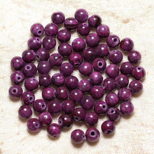 Fil 39cm 65pc environ - perles pierre - jade boules 6mm violet prune rose