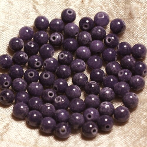 Fil 39cm 65pc env - perles de pierre - jade boules 6mm violet indigo