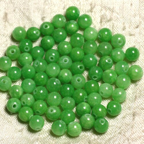 Fil 39cm 63pc env - perles pierre - jade boules 6mm vert pomme fluo