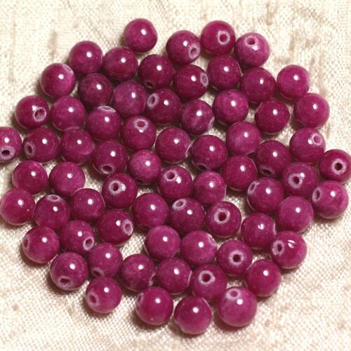 Fil 39cm 63pc env - perles pierre - jade boules 6mm rose fuchsia rubis framboise