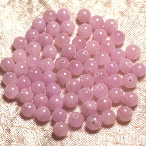 Fil 39cm 64pc environ - perles pierre - jade boules 6mm rose mauve orchidée pastel