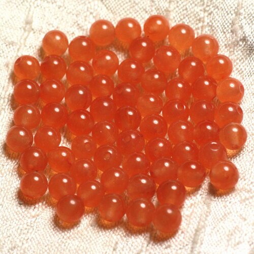 Fil 39cm 60pc environ - perles pierre - jade boules 6mm orange capucine pastel