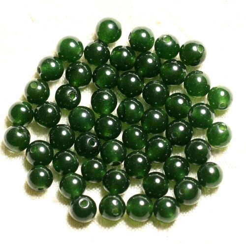 Fil 39cm 62pc env - perles pierre - jade boules 6mm vert olive foncé