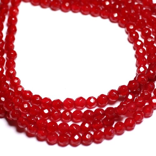 Fil 39cm 85pc env - perles de pierre - jade boules facettées 4mm rouge cerise