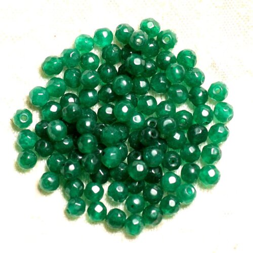 Fil 39cm 92pc env - perles de pierre - jade boules facettées 4mm vert emeraude