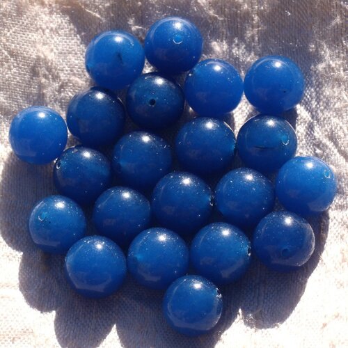Fil 39cm 32pc env - perles de pierre - jade boules 12mm bleu roi