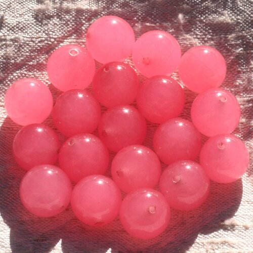 Fil 39cm 32pc env - perles de pierre - jade boules 12mm rose bonbon