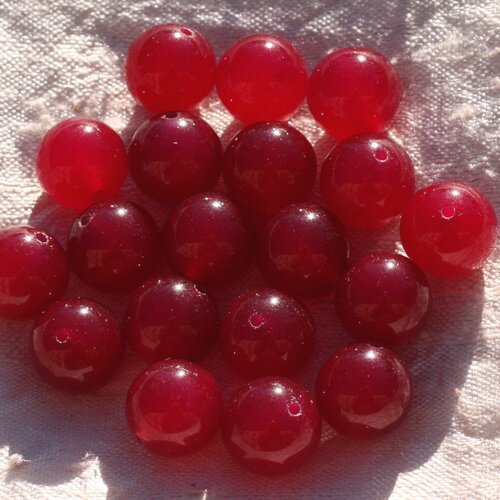 Fil 39cm 32pc env - perles de pierre - jade boules 12mm rouge rose framboise