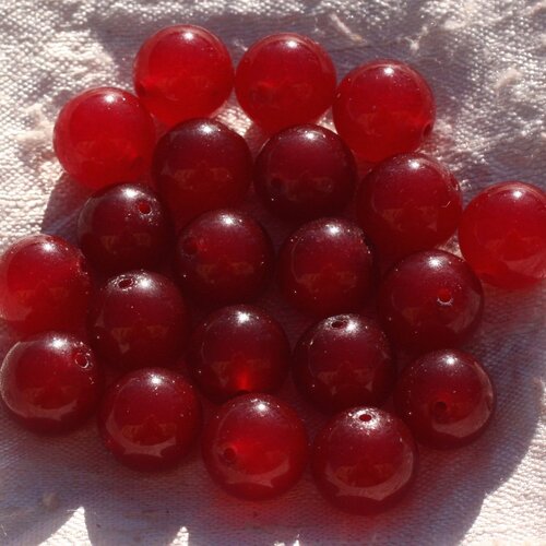 Fil 39cm 32pc env - perles de pierre - jade boules 12mm rouge foncé