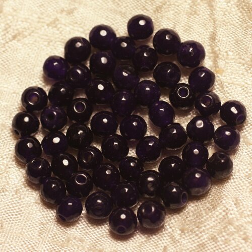 Fil 39cm 64pc env - perles de pierre - jade boules facettées 6mm violet