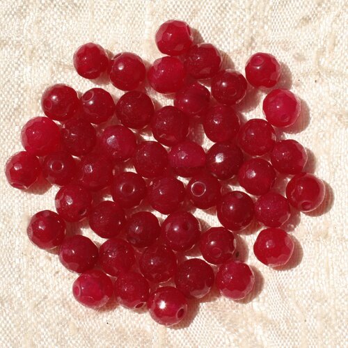 Fil 39cm 64pc env - perles de pierre - jade boules facettées 6mm rose framboise