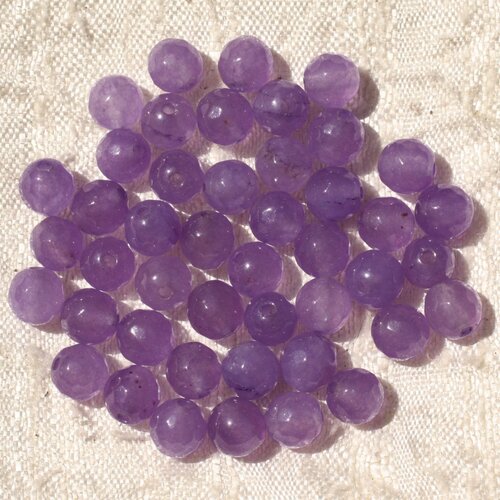 Fil 39cm 64pc env - perles de pierre - jade boules facettées 6mm violet mauve