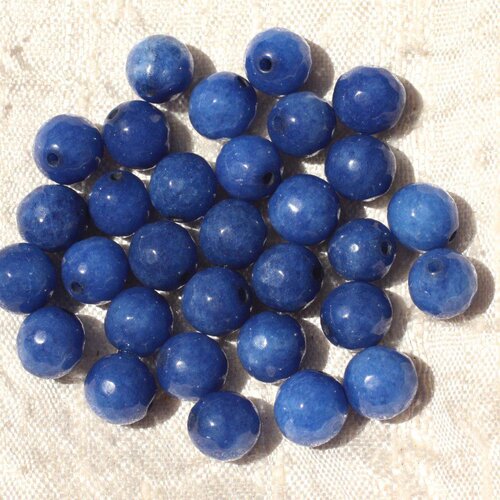 Fil 39cm 46pc env - perles de pierre - jade boules facettées 8mm bleu roi