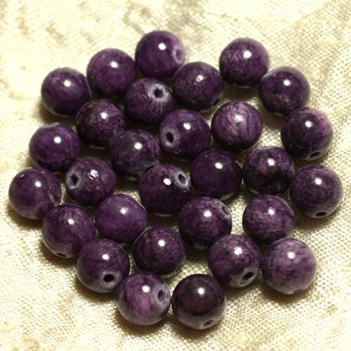Fil 39cm 48pc env - perles de pierre - jade boules 8mm violet mauve