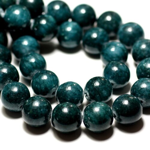 Fil 39cm 48pc env - perles pierre - jade boules 8mm bleu vert paon canard