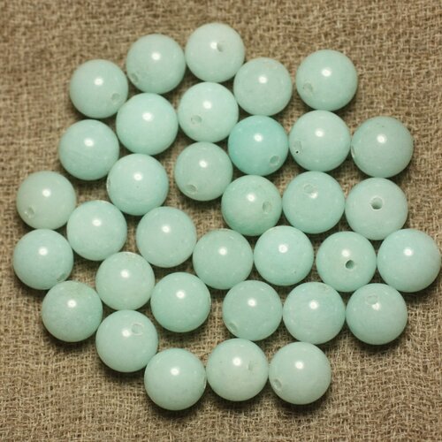 Fil 39cm 46pc env - perles de pierre - jade boules 8mm bleu clair turquoise