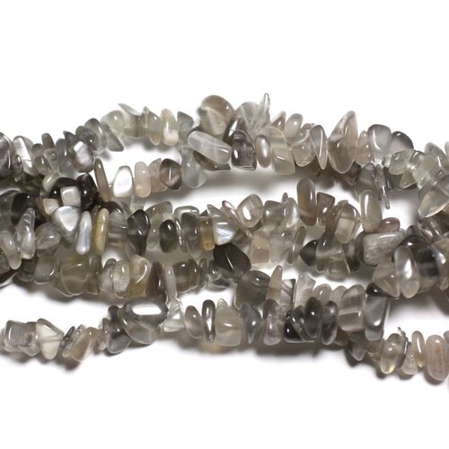Fil 89cm 250pc env - perles de pierre - pierre de lune grise rocailles chips 5-10mm