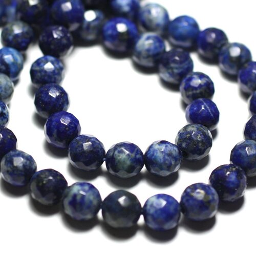 Fil 39cm 63pc env - perles de pierre - lapis lazuli boules facettées 6mm
