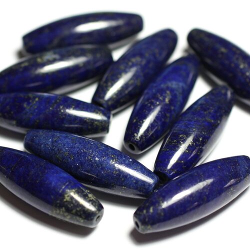Fil 39cm 13pc environ - perles pierre - lapis lazuli olive ovale riz fuseau 30x10mm bleu nuit doré